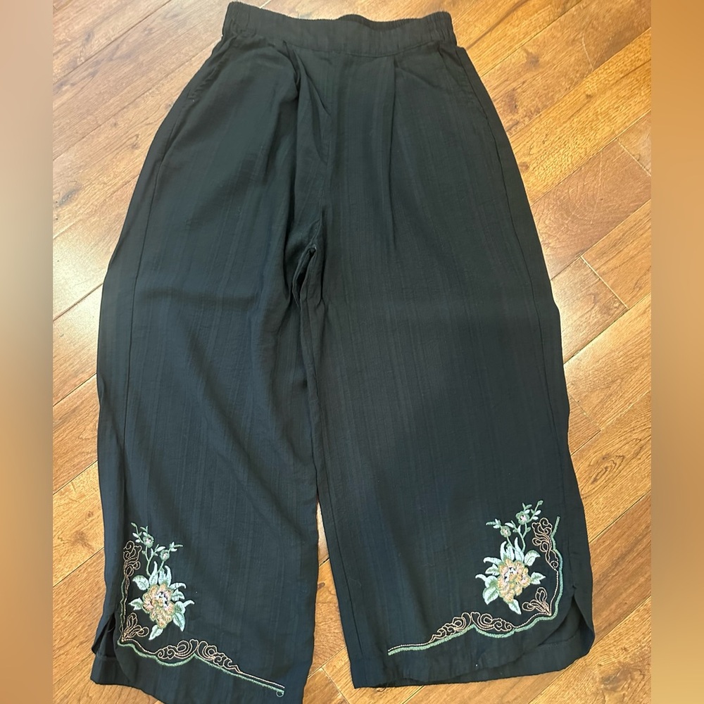 Cotton black wide leg pants